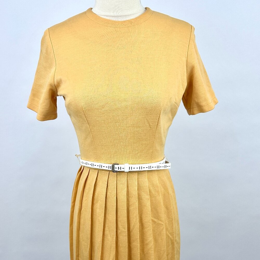 Vintage 1960s Mustard Pleated Skirt Dress | Zipper Back | Size M | Union Made |